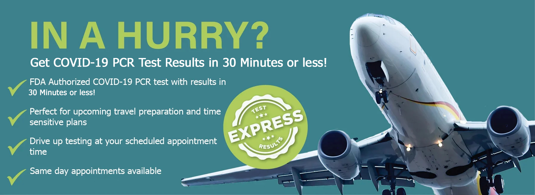 Express - Same Day Covid-19 PCR Testing - Get Results in 30 minutes or less
